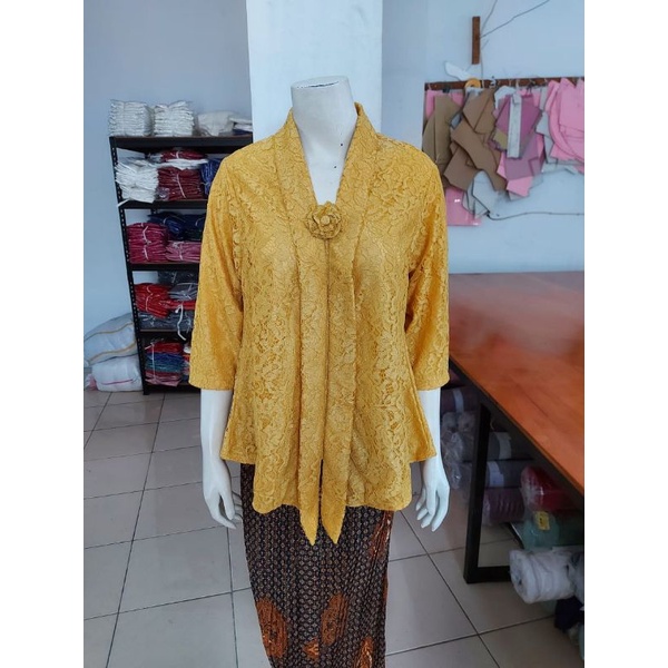 (BrL110) Kebaya floy BROKAT GLITTER & FOIL EMAS 7/8 lurus jumbo KeroncongBusana-Gold, GLITTER
