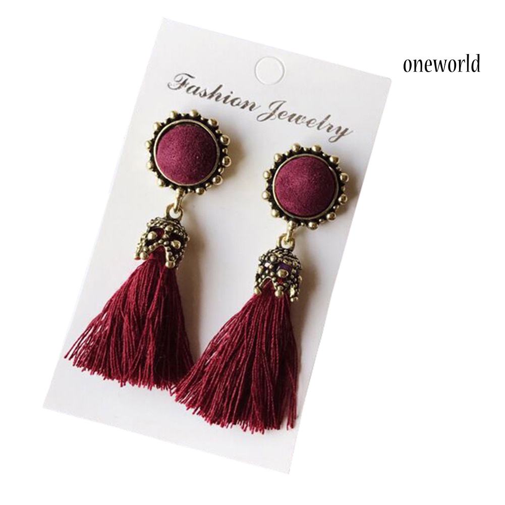 OW@ Ethnic Women Long Tassel Dangle Drop Stud Earrings Valentine's Day Gift Jewelry