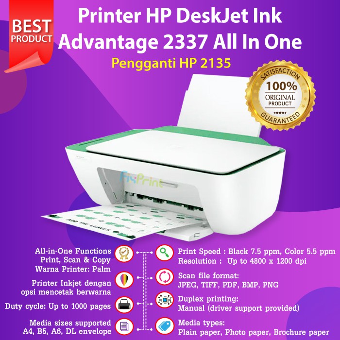 Printer HP Deskjet 2335 2336 2337 Print Scan Copy Pengganti 2135 With Cartridge HP 682 Black Color