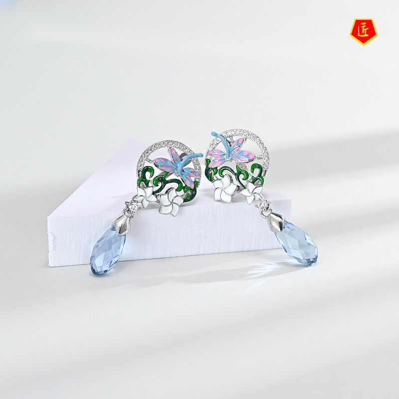 [Ready Stock]Dragonfly Pendant Flower Rings Ear Studs Set