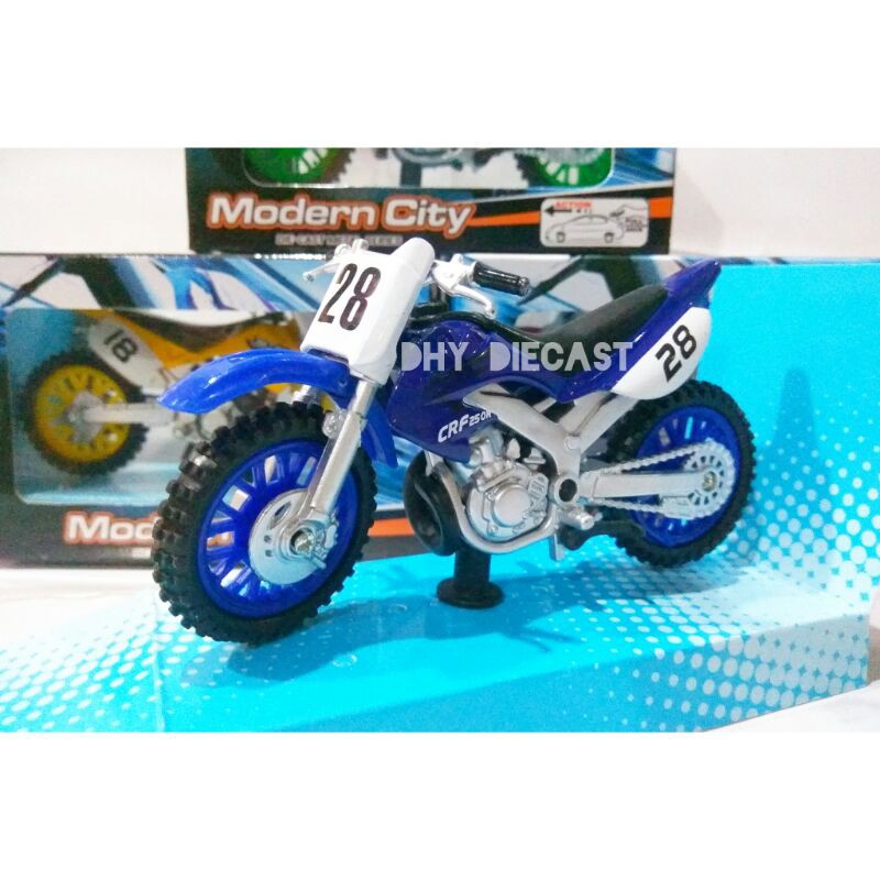 Miniatur Motor Trail Mainan Diecast Motor Cross Warna Biru Crf250r no 28
