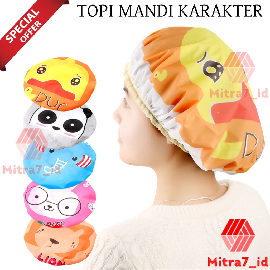 [M7] Shower Cup Plasti Motif Karakter Anti AIr -  Topi Keramas Waterproof