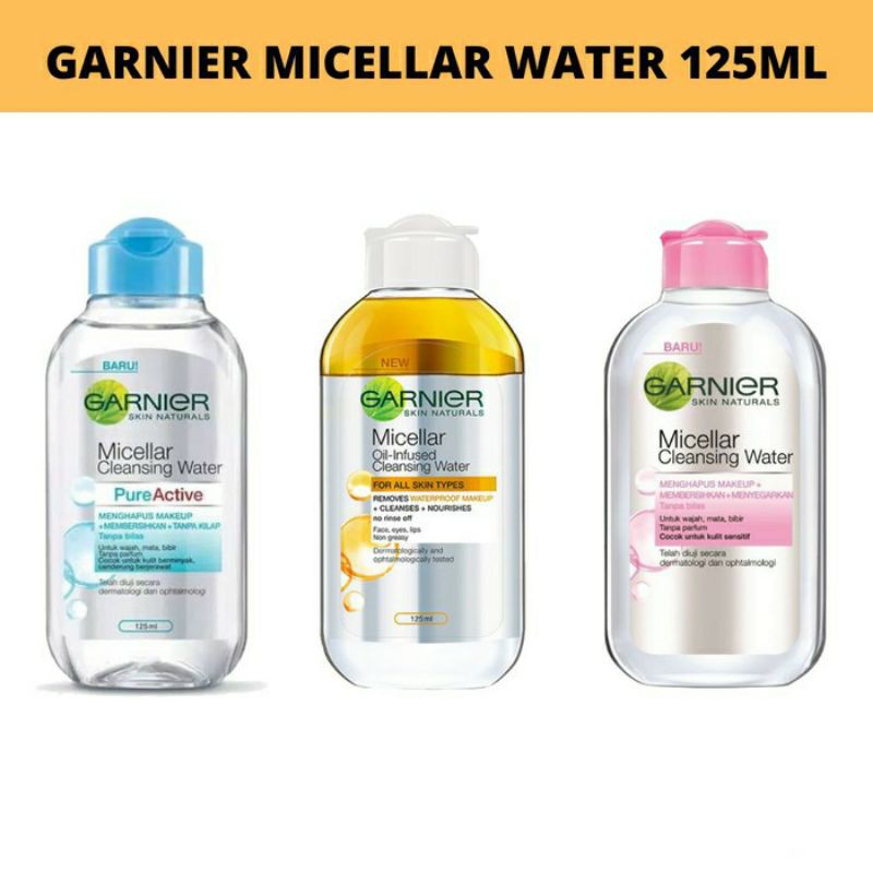 

Garnier Micellar Water 125ml / Biru Kuning Pink Biphase Oil 125 ml