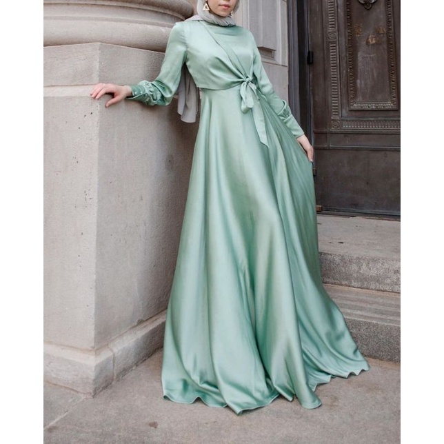 NAURA dress satin mewah / COD baju muslim lebaran dress satin mewah/ baju pesta dress satin murah/ b