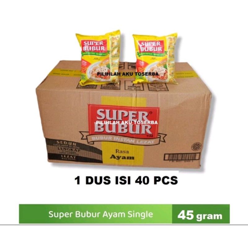 

Super bubur single rasa ayam @46 ( harga 1 dus isi 40 pcs )