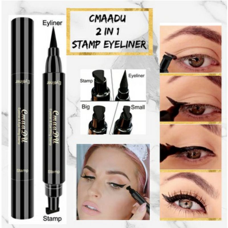 CmaaDu 2in1 Eyeliner Stamp Wing Eyeliner Liquid Waterproof Stamp Eyeliner 2 in 1 Eyeliner Spidol