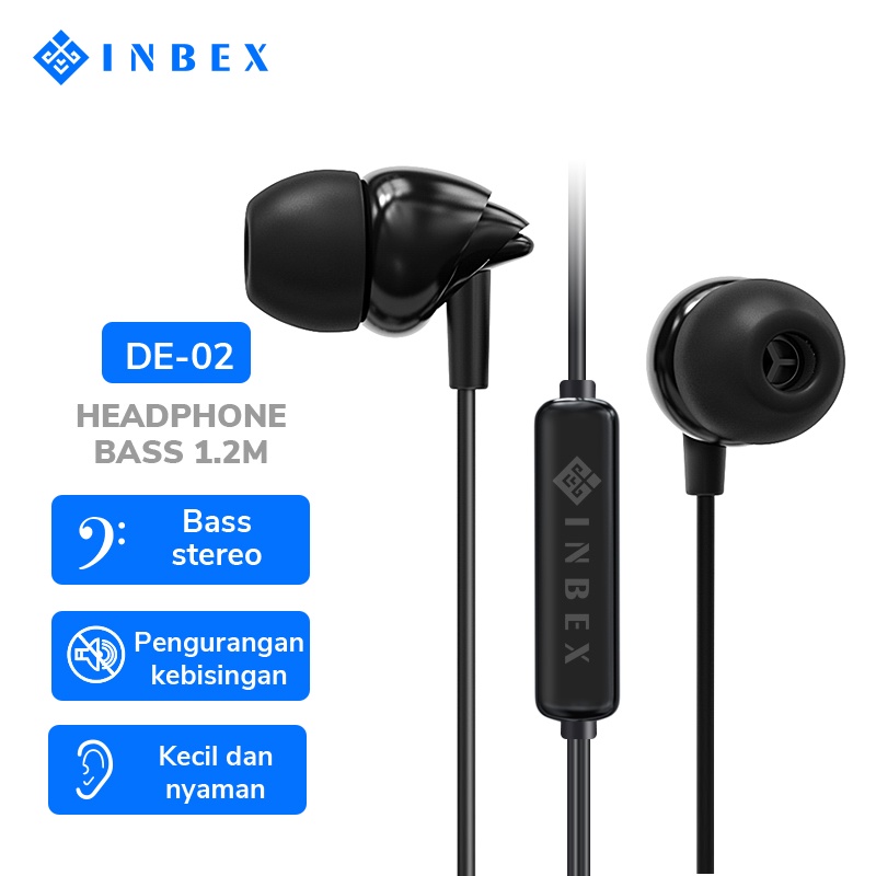 INBEX Wired Earphone Headset In Ear Headphone super bass 3.5mm Audio Jack Wired Headset Stereo subwoofer Music Earphone Handsfree HD Clear Sound  DE-02 Built-in Microphone