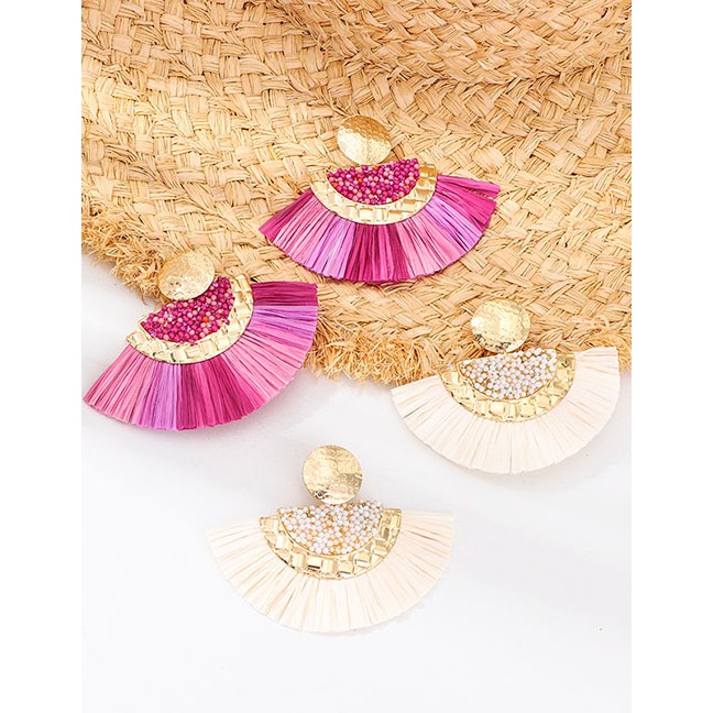 LRC Anting Tusuk Fashion Rose Red Scalloped Lafite Alloy With Beads Earrings F75592