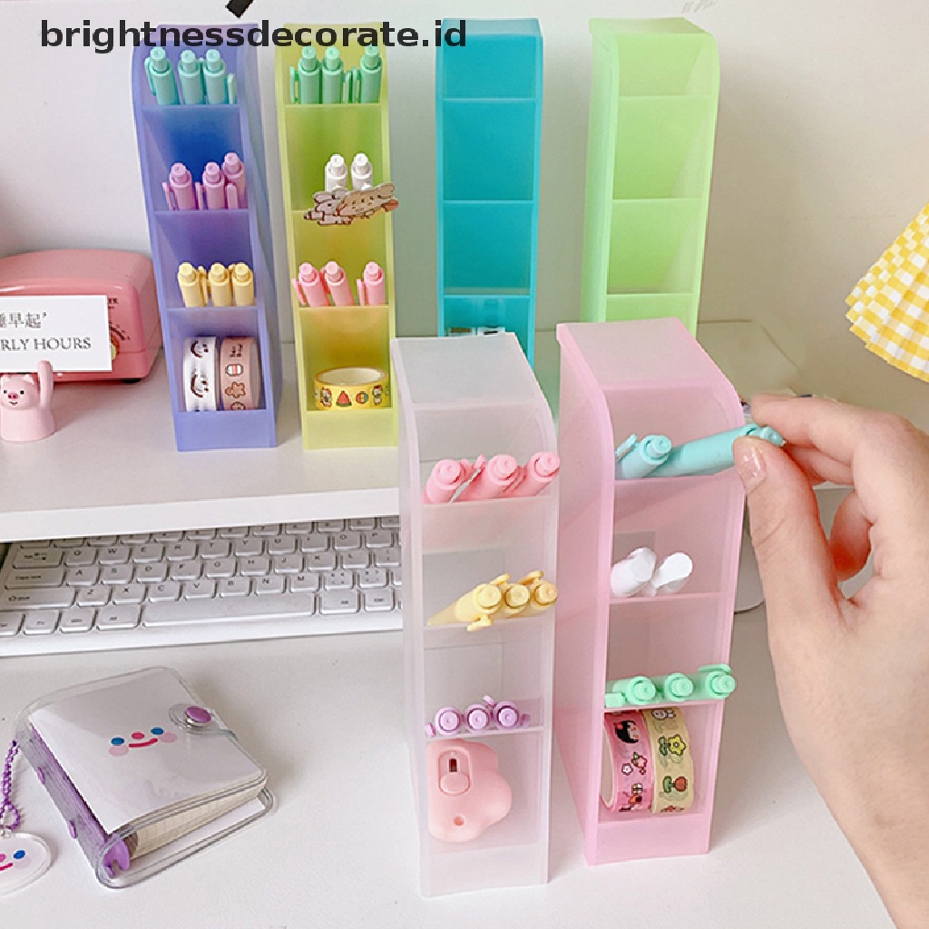 [birth] Color 4 Gird Desktop Organizer Pen Holder Desk Makeups Pencil Storage Box [ID]