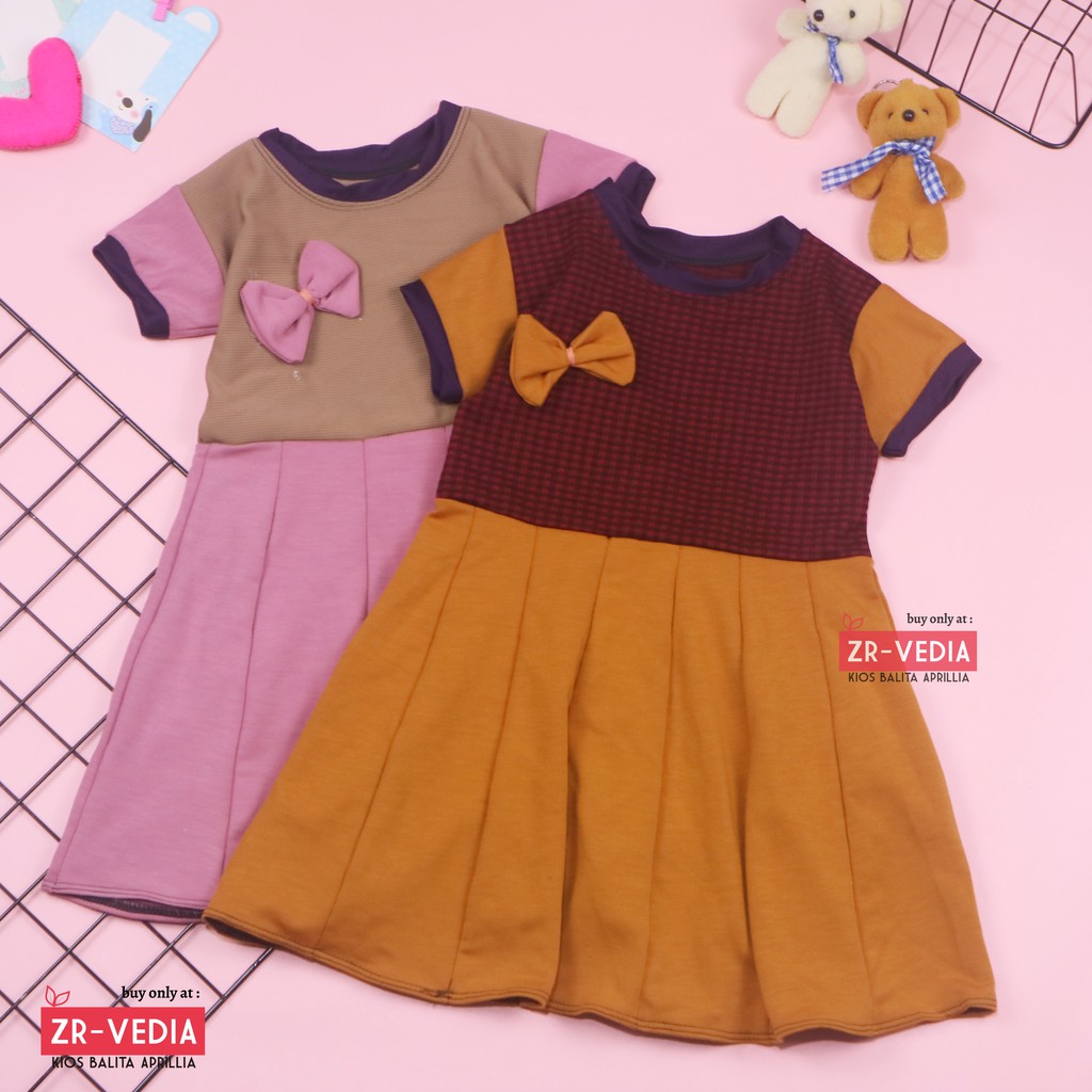 Dress Karin uk 3-4 th / Dress Pesta Balita Anak Perempuan Murah Baju Dres Lengan Adem Pita