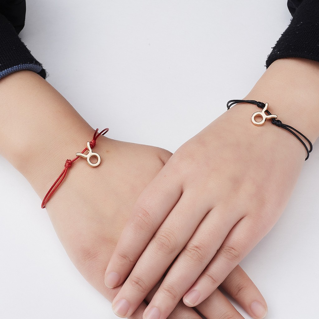 Gelang Tangan Tali adjustable Motif Zodiak Untuk Pasangan Pria / Wanita