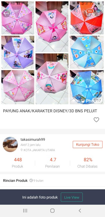 Payung Anak/karakter Disney/3d Bns Peluit