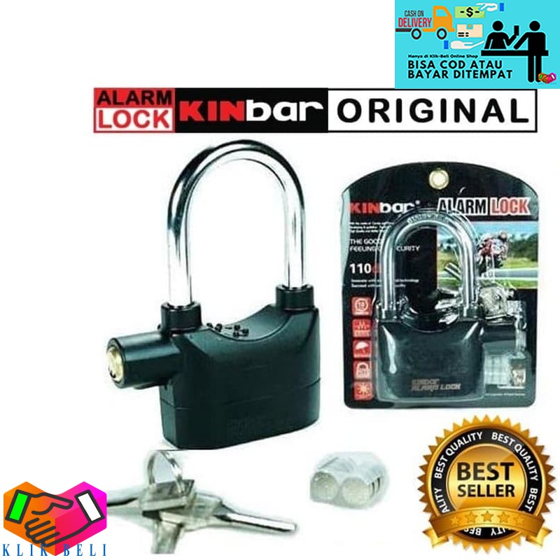 Gembok Alarm Lock Anti Maling Kinbar / Gembok Kunci Pengaman Pintu LR-44 / Kunci Cakram Pagar Motor