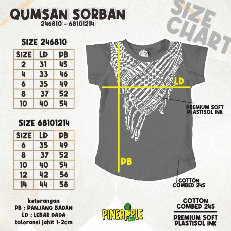 KAOS PINEAPPLE QUMSAN SORBAN - Kurta anak koko anak kurta kaso nyaman adem  4-12 Th