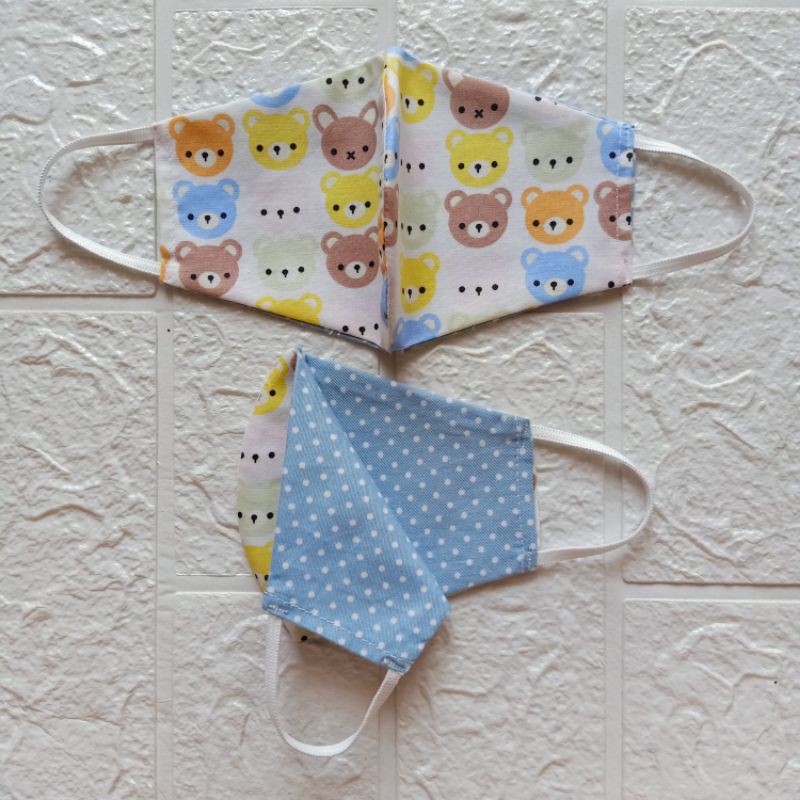 Masker kain katun ANAK cupcake bear dino murah berkualitas 2ply up to 3ply