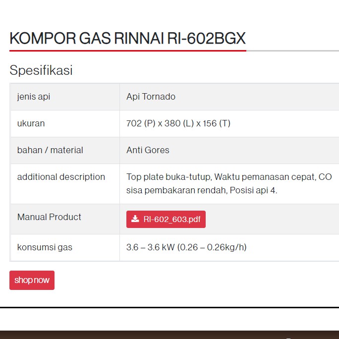 Kompor Gas Rinnai RI 602 BGX Anti Gores Api Tornado Kompor Rinnai 602 BGX Kompor Gas Api Jumbo