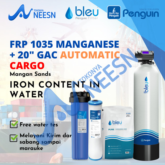 paketa filter air sumur penguin frp 1035auto mangan + PBF 20 inch GAC cargo