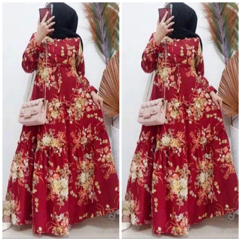 saby maxi ceruty bebydoll /gamis syarii ceruty rempel bunga /gamis ceruty susun