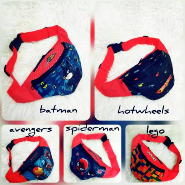 Tas waistbag selempang anak motif lego dan batman