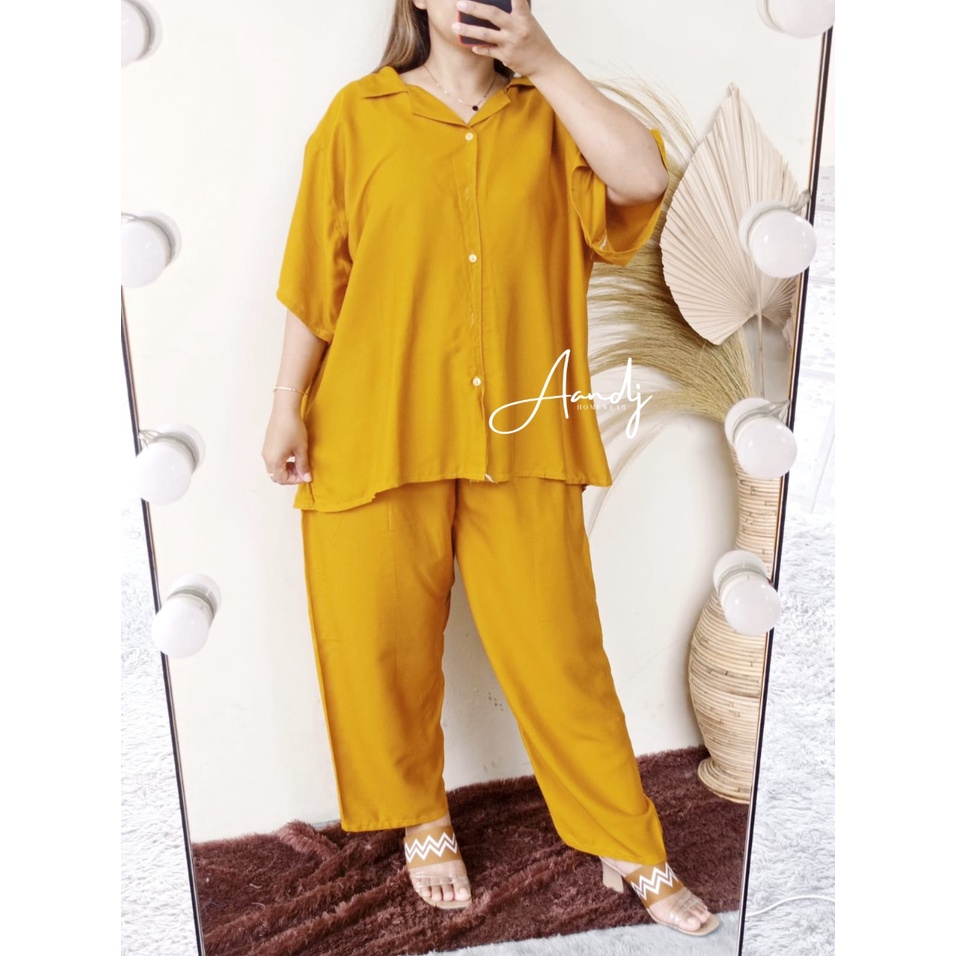 JUMBO PIYAMA POLOS / SETELAN BIG SIZE LD 125 (80-105) / SUPER JUMBO XXXL-JUMBO PJ MUSTARD