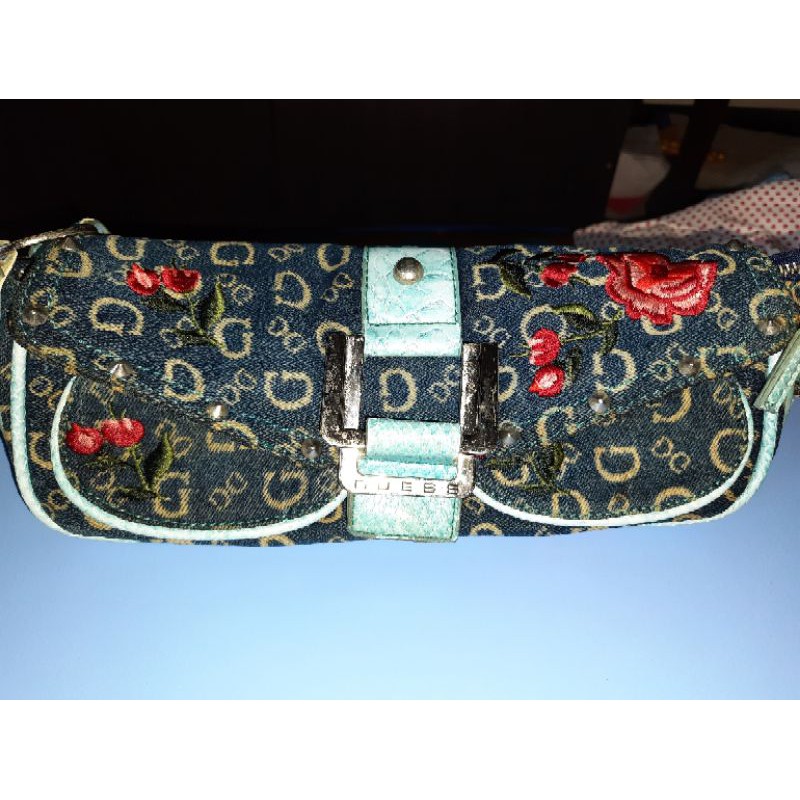preloved PL tas shoulder bag merk guess ori bahan jeans tebal