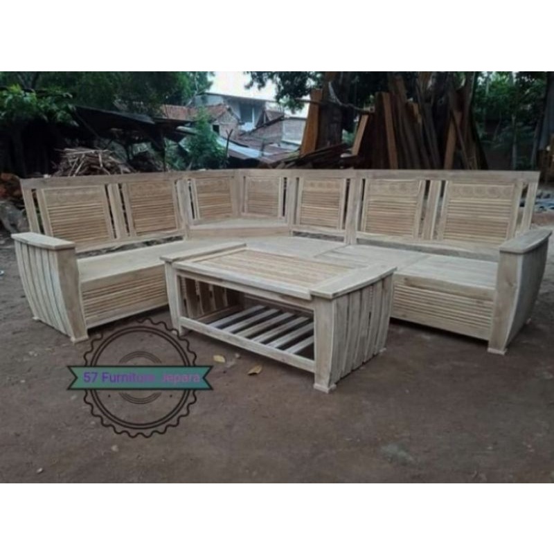 Kursi Tamu Minimalis Sudut Modern - Meja Kursi Tamu Ruang Tamu Jati Jepara - Mentahan