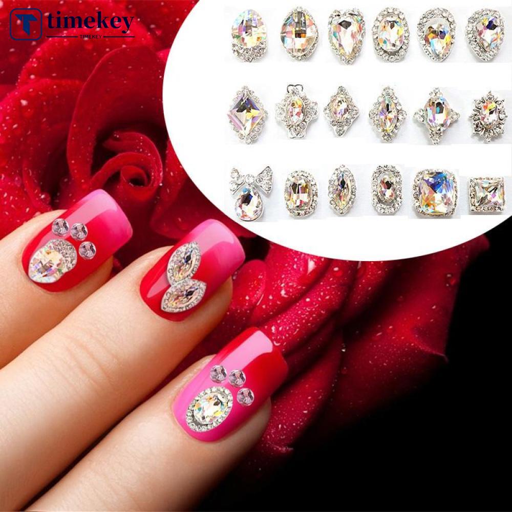 Timekey 18pcsset Berlian Imitasi 3D Bahan Alloy Untuk Dekorasi Nail Art A7K3