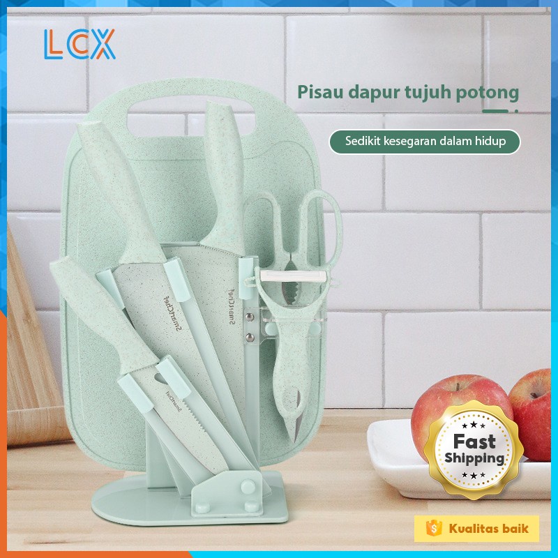 LCX  Pisau + Talenan Masak Set 7IN1 Bahan Keramik Best Quality / VS-1804