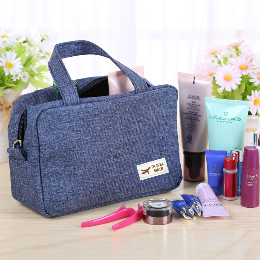 Tas Make Up Tas Kosmetik Pouch Kosmetik Travel Dompet Kosmetik Makeup Pouch Kosmetik Handle Tas Skincare Travel Bag Pouch Kosmetik Travel Bag Organizer Model Korea Bahan Denim Murah Terbaru Multifungsi