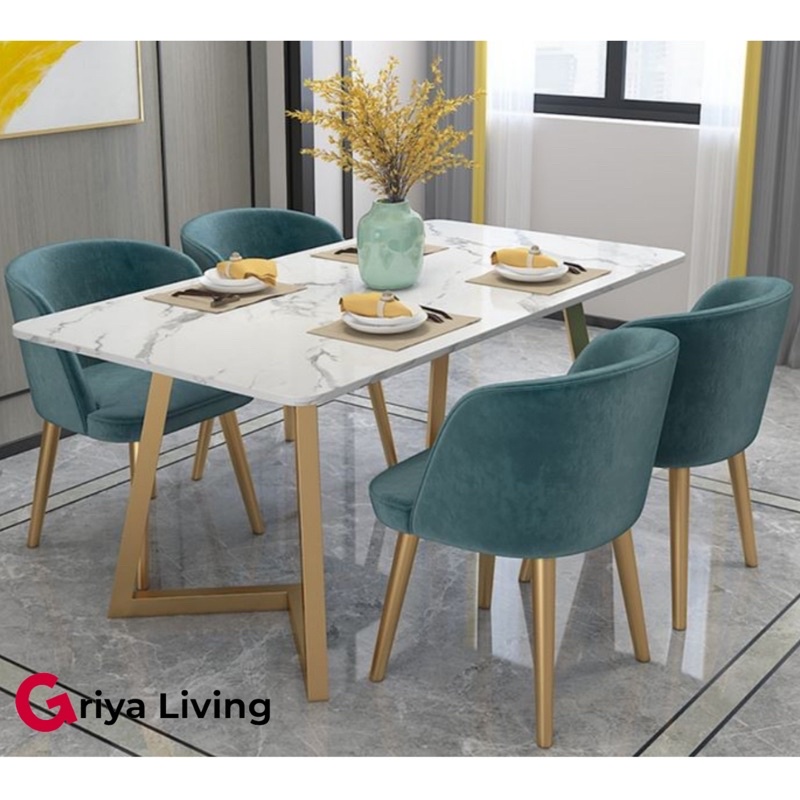 set meja makan marmer - 4 kursi