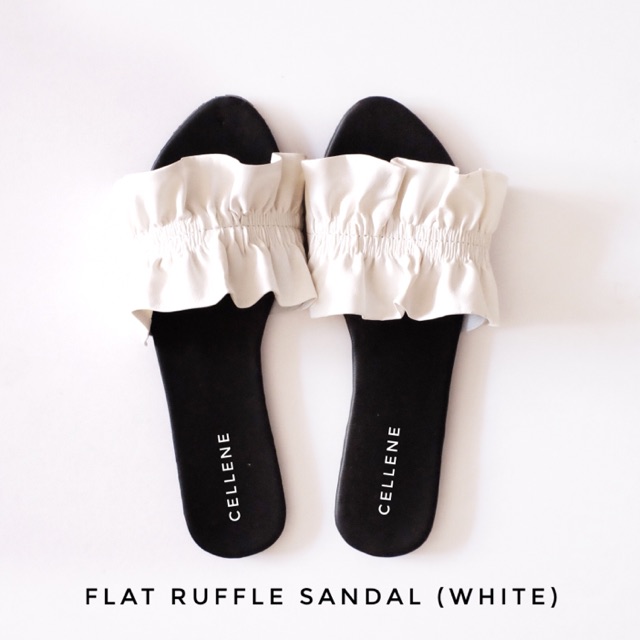 Flat ruffle sandal  white Shopee Indonesia