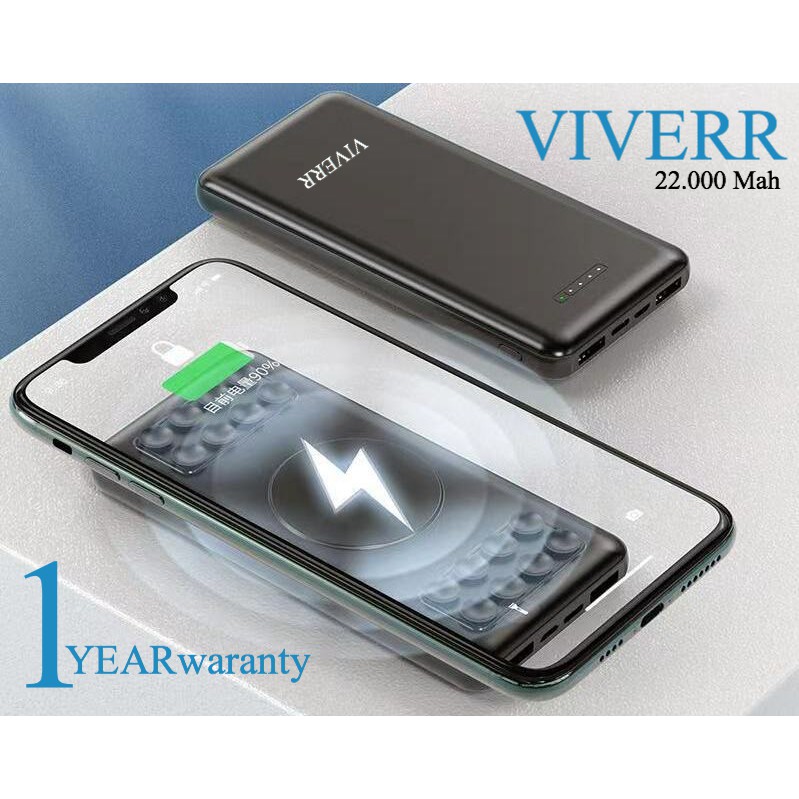 VIVERR WERELESS CHARGING  Powerbank Viverr 22.000 Mah Dual Usb With Wereless Charging garansi 1 tahu