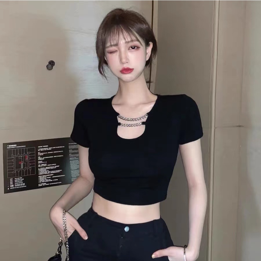 Korean Short Sleeve Crop Top Female Summer Wanita Lengan Pendek 2212