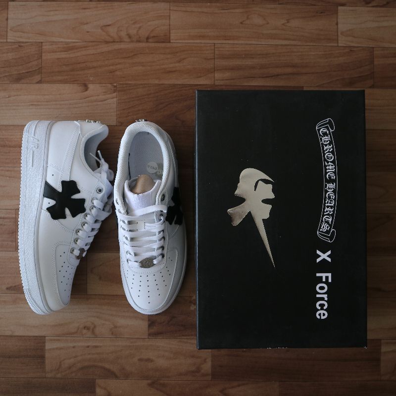 NIKE AIR FORCE 1 TRIPLE WHITE CUSTOM CHROME HEART (ORIGINAL JAPAN MARKET)PRICE IDR 2.360.000