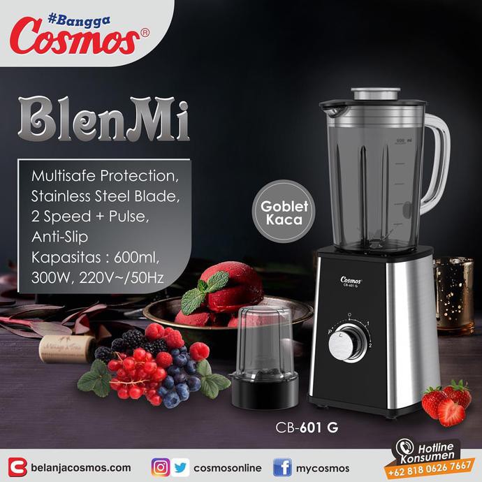 Bisa bayar ditempat/COD Blender Kaca Cosmos CB 601 G Stainless Kapasitas 0,6 Liter 300 Watt