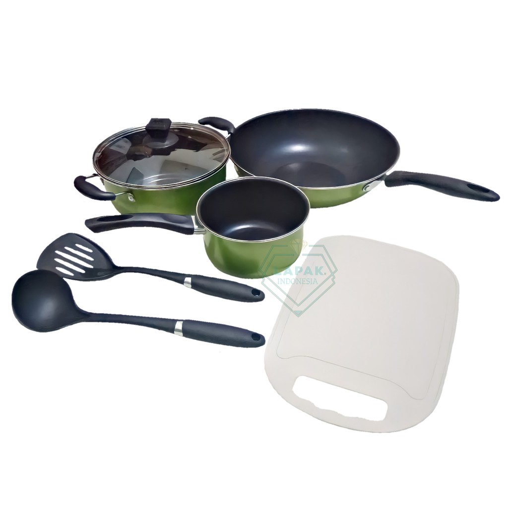 Panci Set 7 Pcs Asta Kiwi Warna Hijau Teflon Anti Lengket