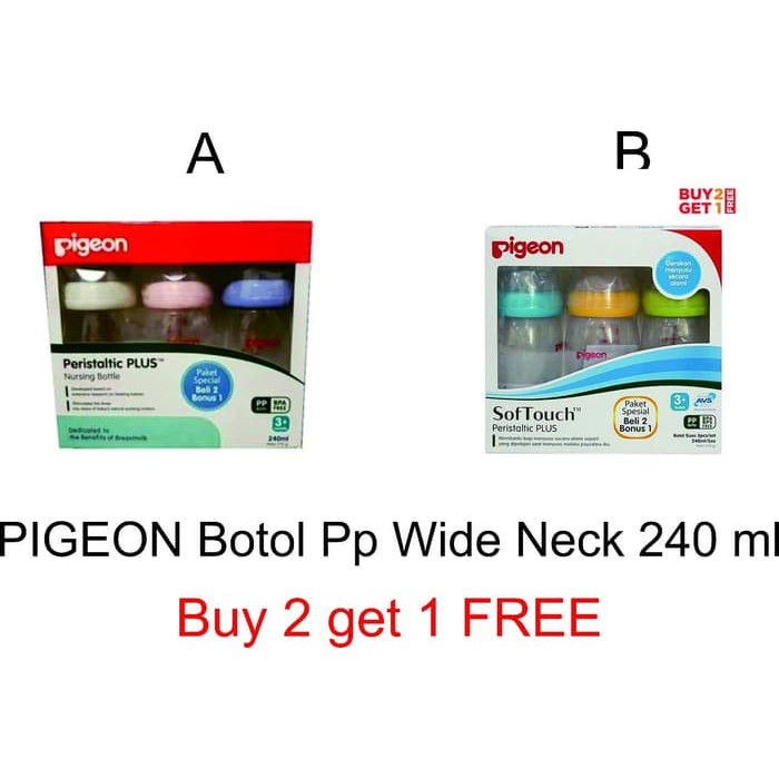 *BIG SALE* Buy 2 Get 1 FREE Pigeon Botol Susu Wide Neck Wideneck Peristaltic Plus 240ml 240 ml Satuan