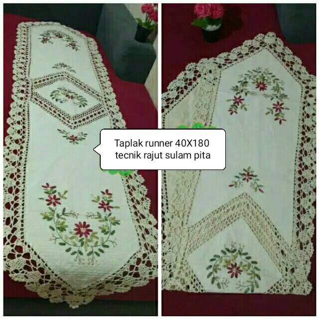 

Taplak runner sulam pita renda rajut exsecutif import