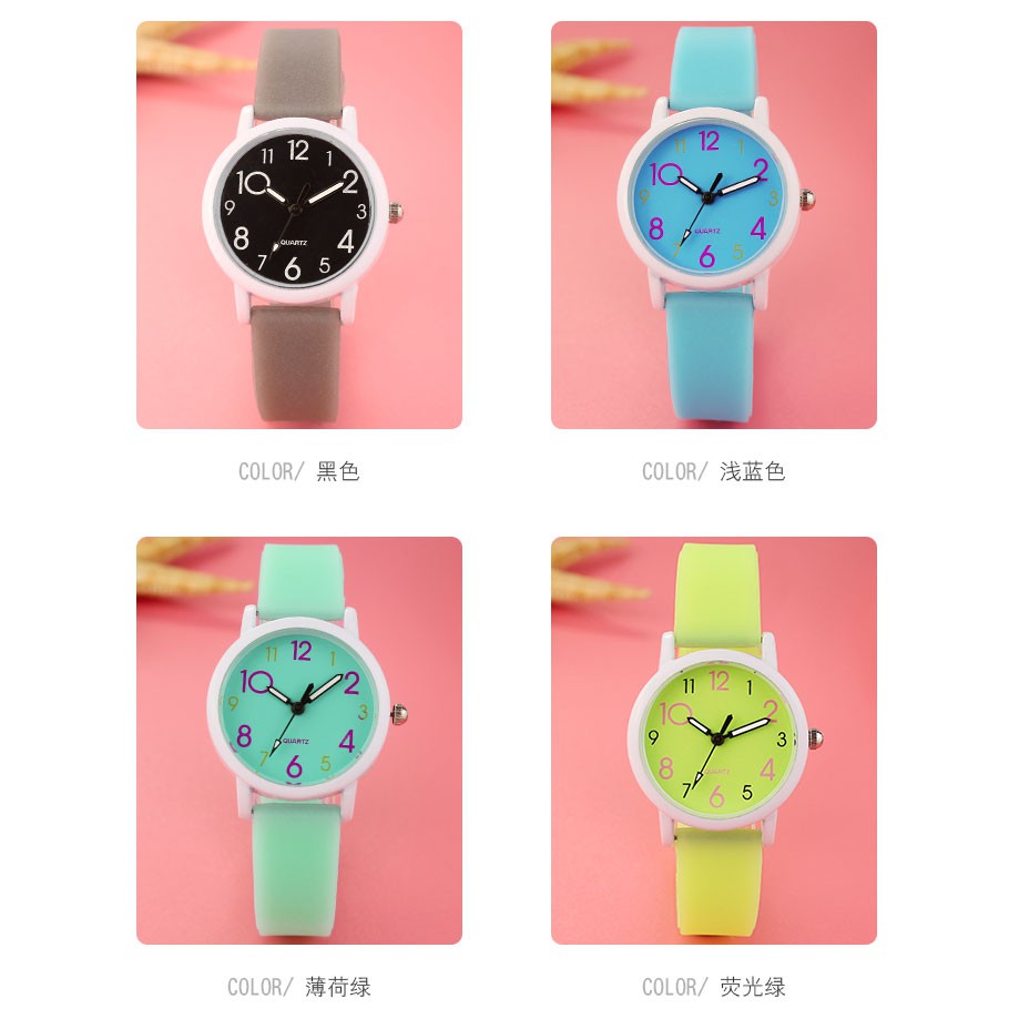 Ins Jam Tangan Quartz Analog Dial Bulat Gambar Kartun Hewan Lucu Imut Untuk Pelajar Pria Wanita