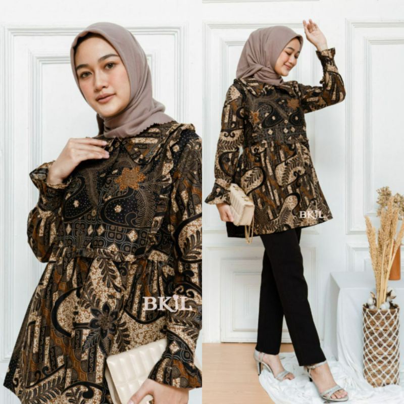 Batik Alina Baju Batik Wanita Modern Atasan Blouse Kerja Kantor Wanita Motif Vea