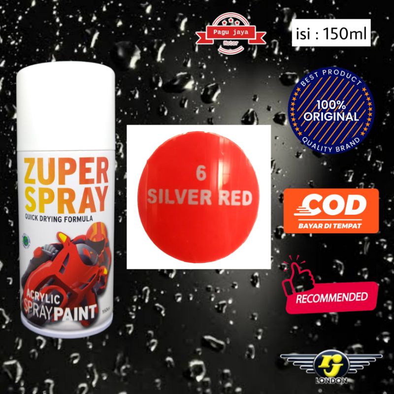 Pilok pilox aerosol zuper spray 150cc warna silver red (merah terang) cat semprot spray paint