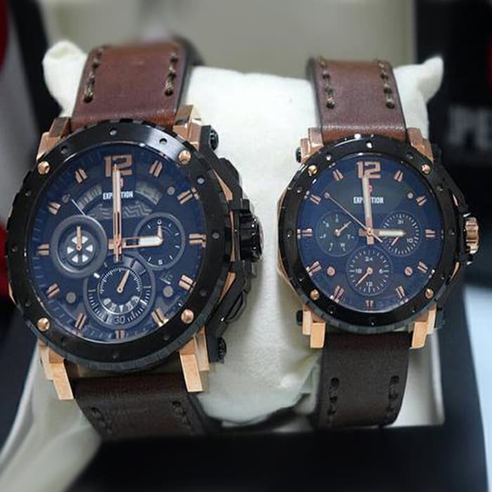 Sale jam tangan expedition e6402 couple leather coklat rose gold Terbatas