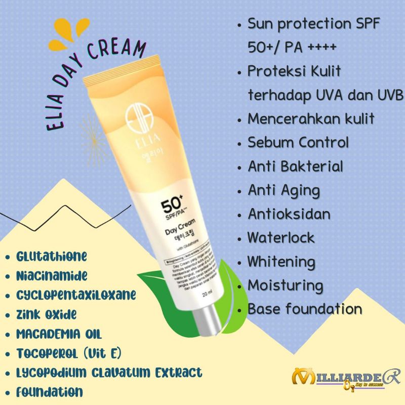 DAY CREAM ELIA MOMENT SPF 50+ PENCERAH WAJAH PENGHILANG FLEK