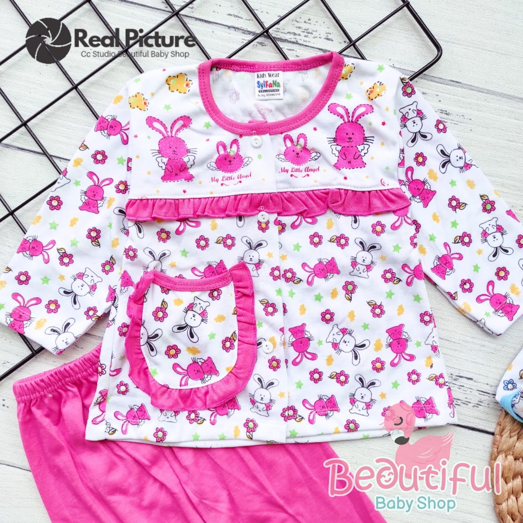 Setelan Baju Bayi Lengan Panjang Celana Panjang Motif Little Angel / Setelan Piyama Bayi Perempuan 3-12 Bulan / Baju Bayi Perempuan Syifana / Baby.ou