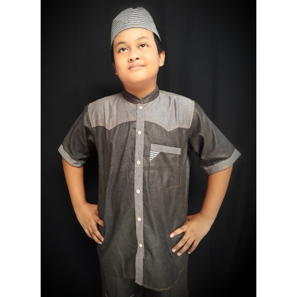 koko denim/ stelan baju koko/ murah/baju muslim anak dan remaja
