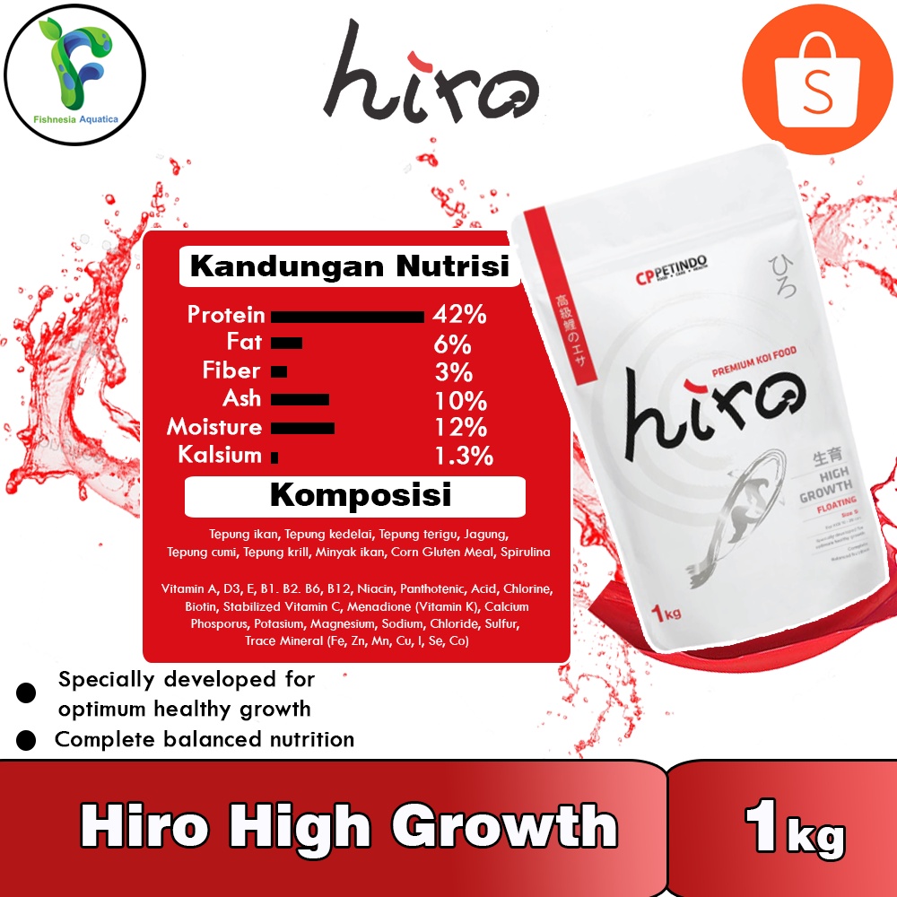 Hiro Premium Koi Food 1Kg Size M Colour/Growth Makanan Pakan Pelet Koi