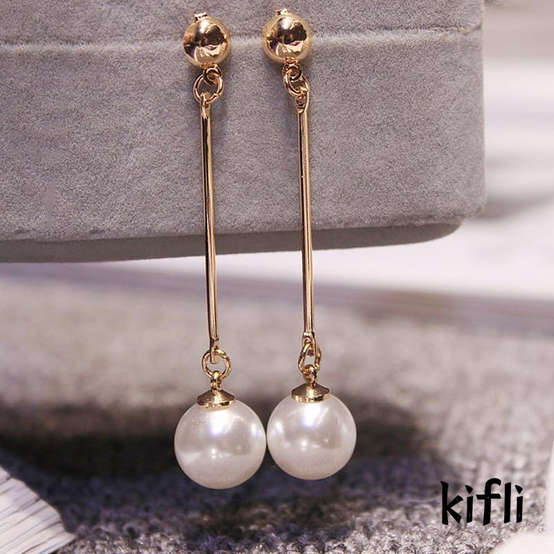 Anting Gantung Panjang Model Rumbai Dengan Mutiara Besar Elegan Untuk Wanita (KD)