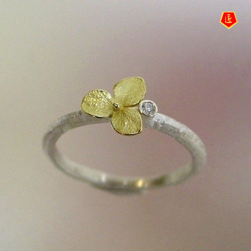 [Ready Stock]Minimalist Creative 18K Golden Clover 925 Silver Ring