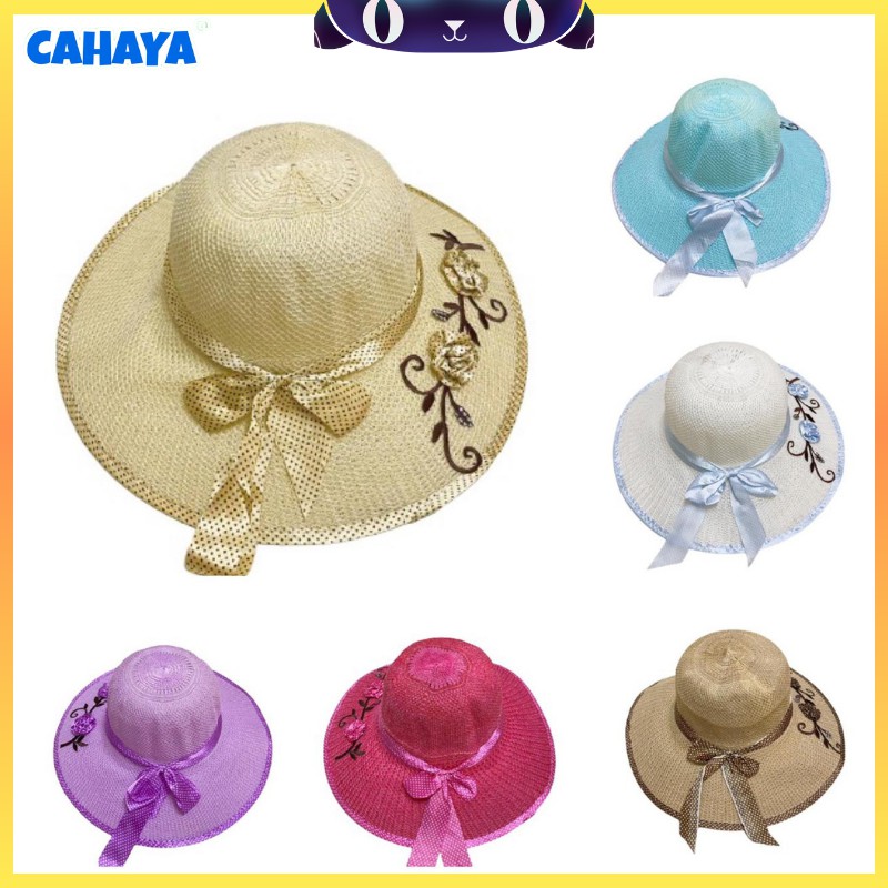 Topi Pantai Bunga Vintage Pita Polkadot kecil T50