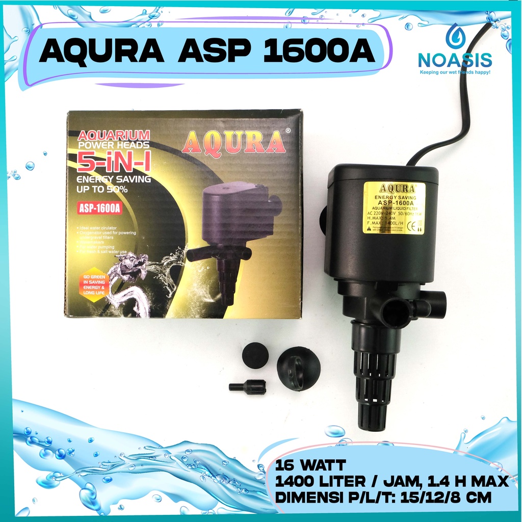 POMPA AIR CELUP AQUARIUM AQUASCAPE AKUARIUM AQURA ASP 1600 A 16 WATT